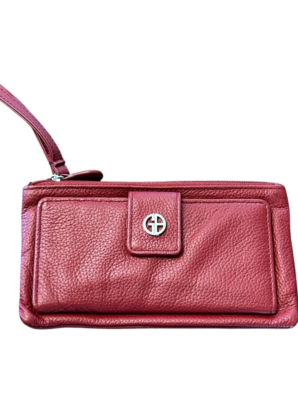 Giani Bernini Leather Wristlet Wallet Clutch with Silver Logo Red EUC Gorgeous